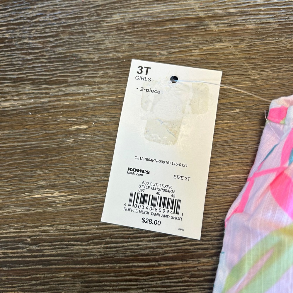 Ruffle Neck Tank and Shorts Set Girls 3T Pink Tropical Floral Jumping Beans - Picture 5 of 5